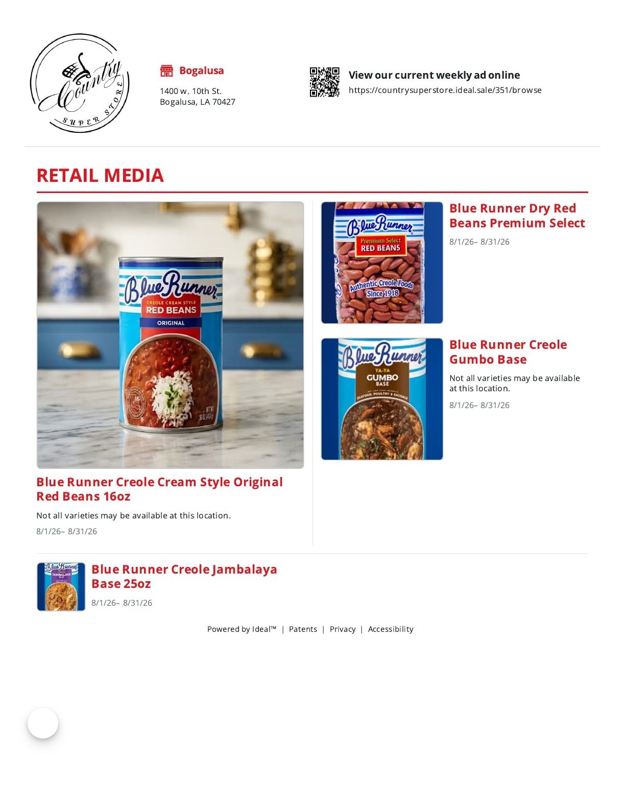 Country Super Store (1400 w. 10th St., Bogalusa, LA) Weekly Ad August 1 - 31, 2026