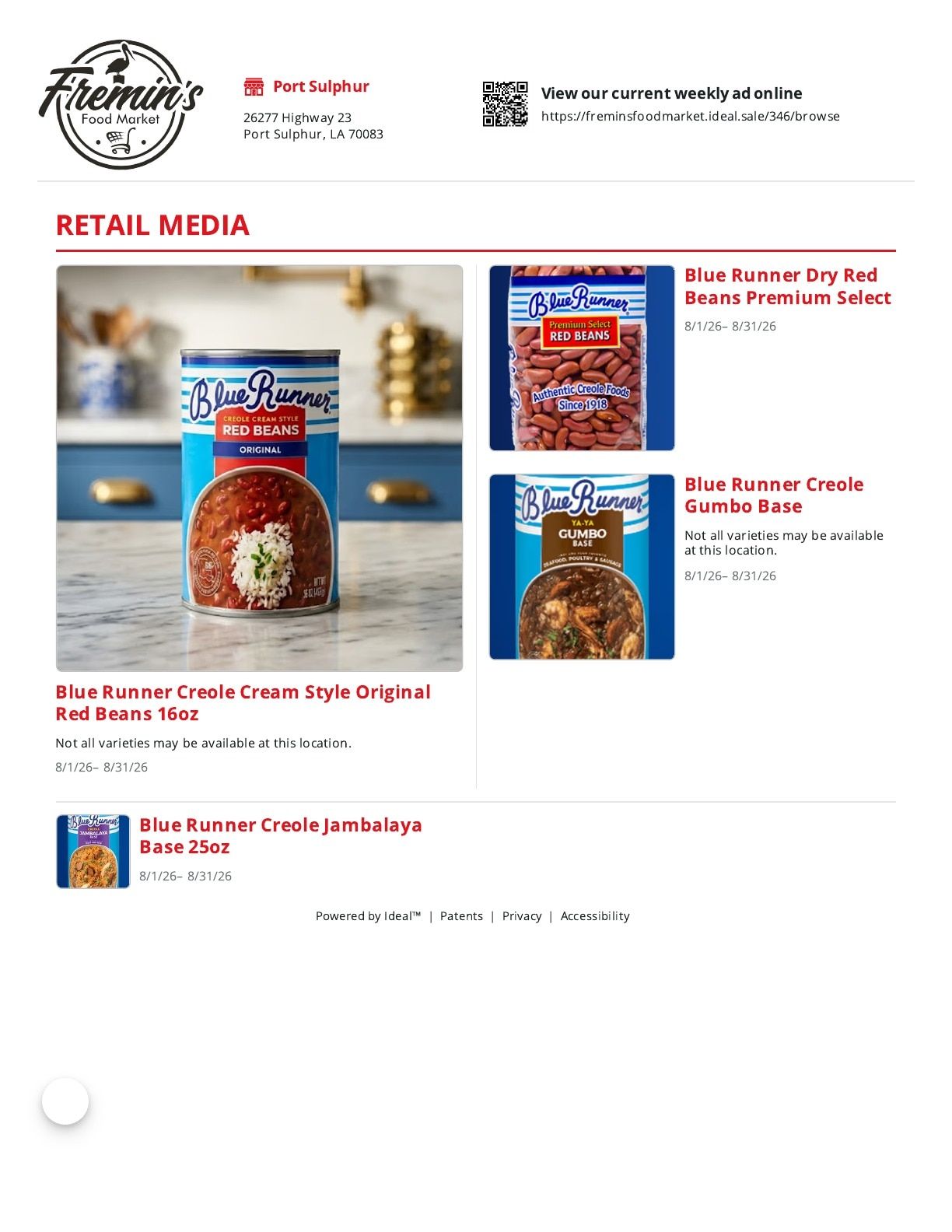 Fremin's Food Market Port Sulphur Weekly Ad August 1 - 31, 2026