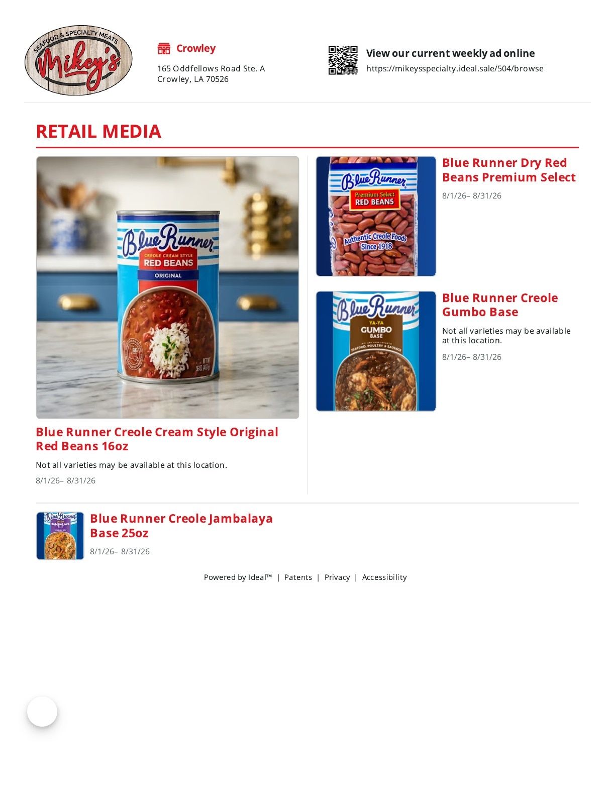 Mikey's Seafood & Specialty Meats Weekly Ad August 1 - 31, 2026