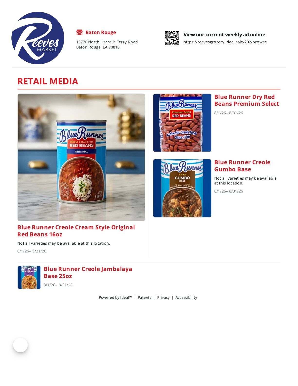 Reeves' Supermarket Weekly Ad August 1 - 31, 2026
