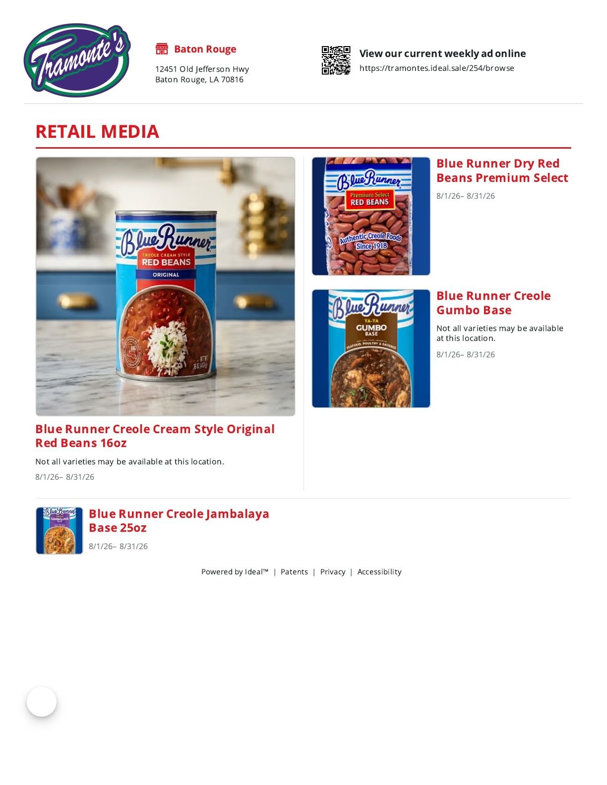Tramonte's Meat & Seafood Market Weekly Ad August 1 - 31, 2026