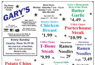 Gary's Quality Foods Weekly Ad August 9 - 15, 2026