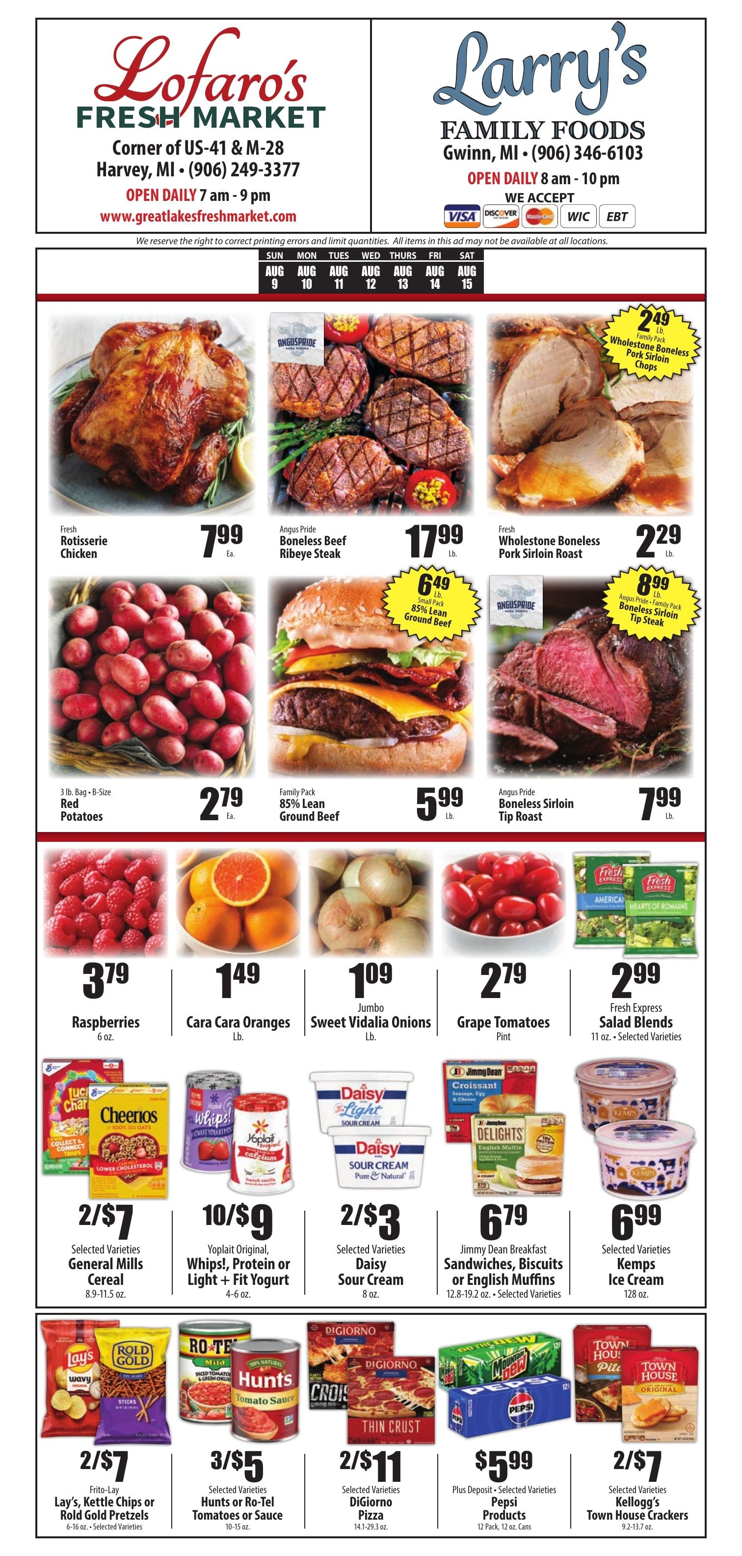 Lofaro's Fresh Market (101 Carmen Drive, Harvey, MI) Weekly Ad August 9 - 15, 2026