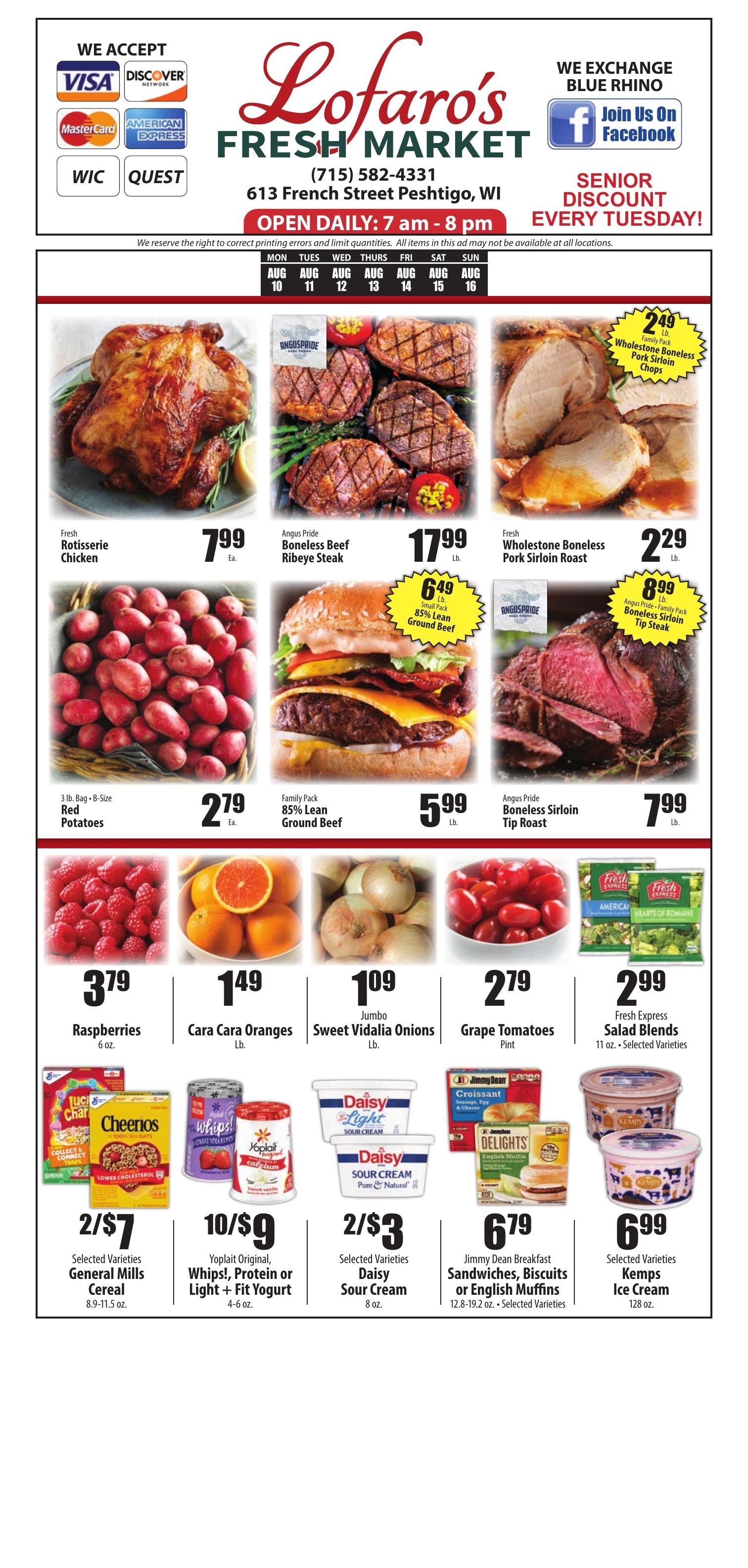 Lofaro's Fresh Market (613 French Street, Peshtigo, WI) Weekly Ad August 10 - 16, 2026