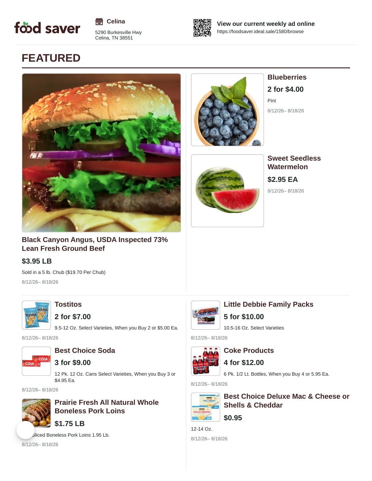 Food Saver Tennessee (Celina, TN) Weekly Ad August 12 - 18, 2026