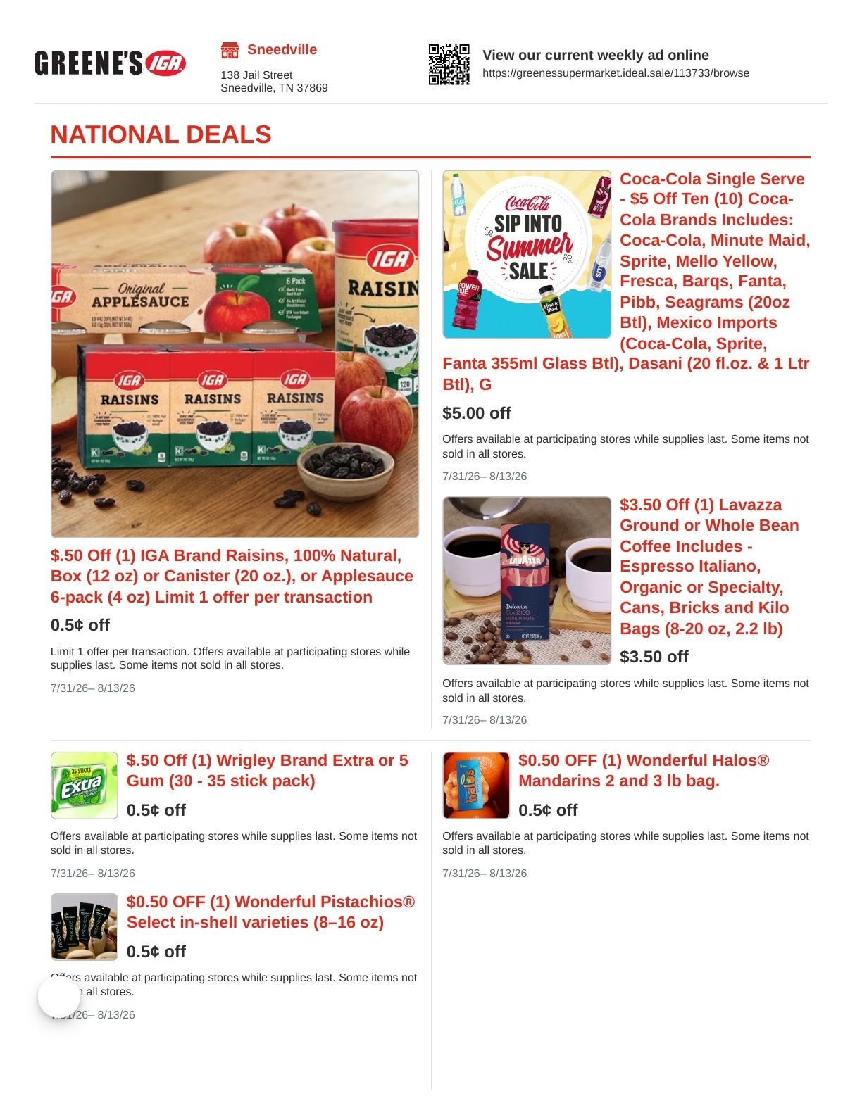 Greene's IGA Weekly Ad July 31 - August 13, 2026
