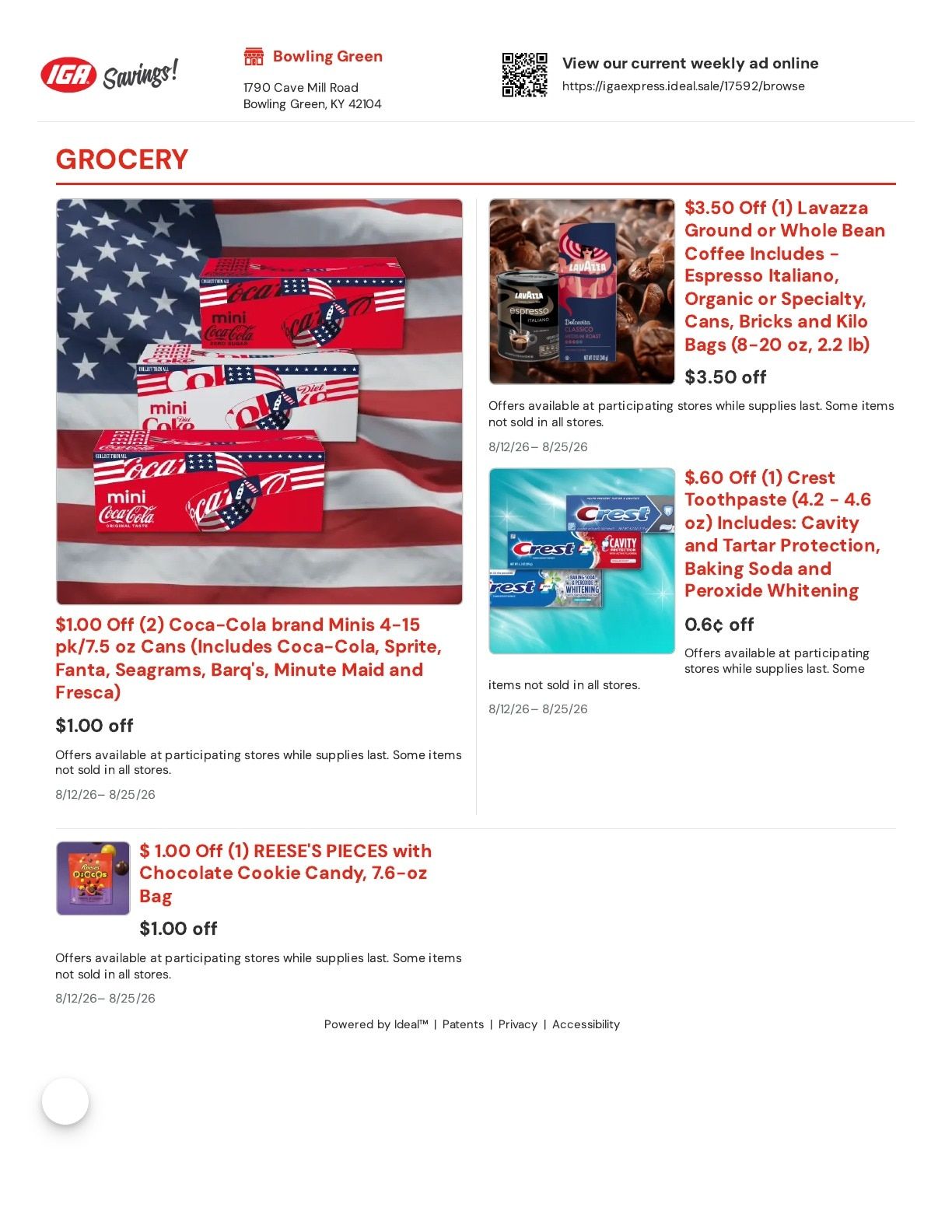 IGA Express Kentucky (1790 Cave Mill Road, Bowling Green, KY) Weekly Ad August 12 - 25, 2026