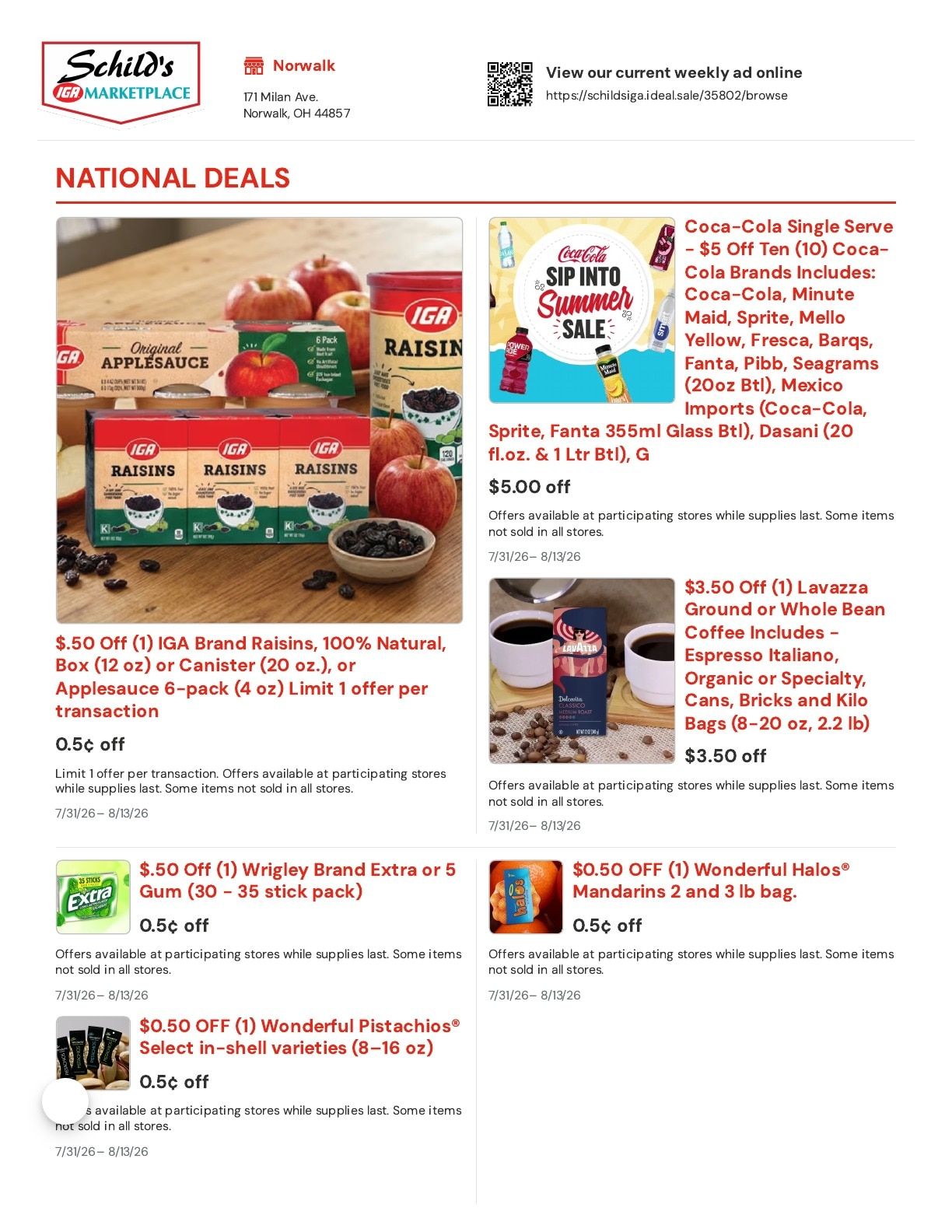 Schild's IGA Ohio (Norwalk, OH) Weekly Ad July 31 - August 13, 2026