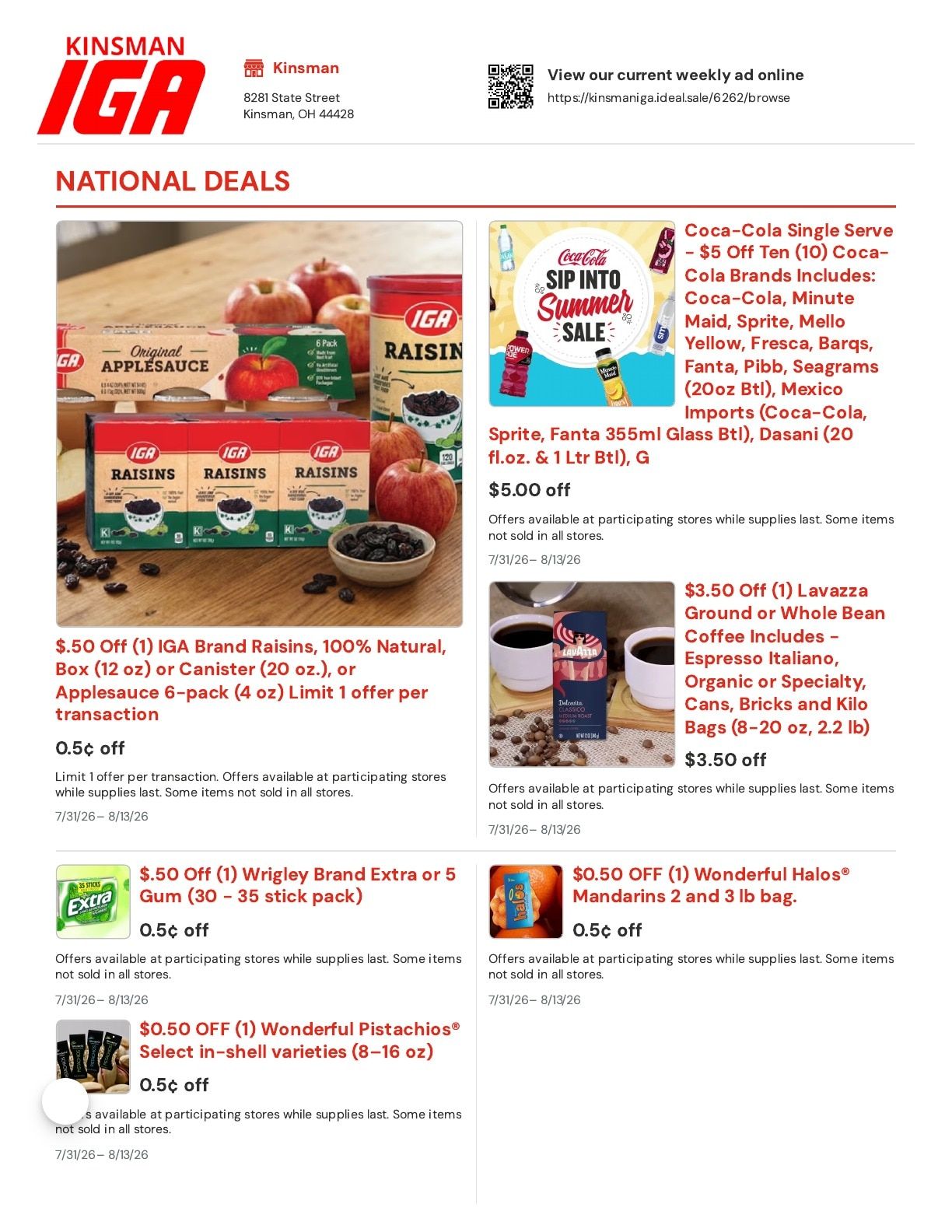 Kinsman IGA Weekly Ad July 31 - August 13, 2026