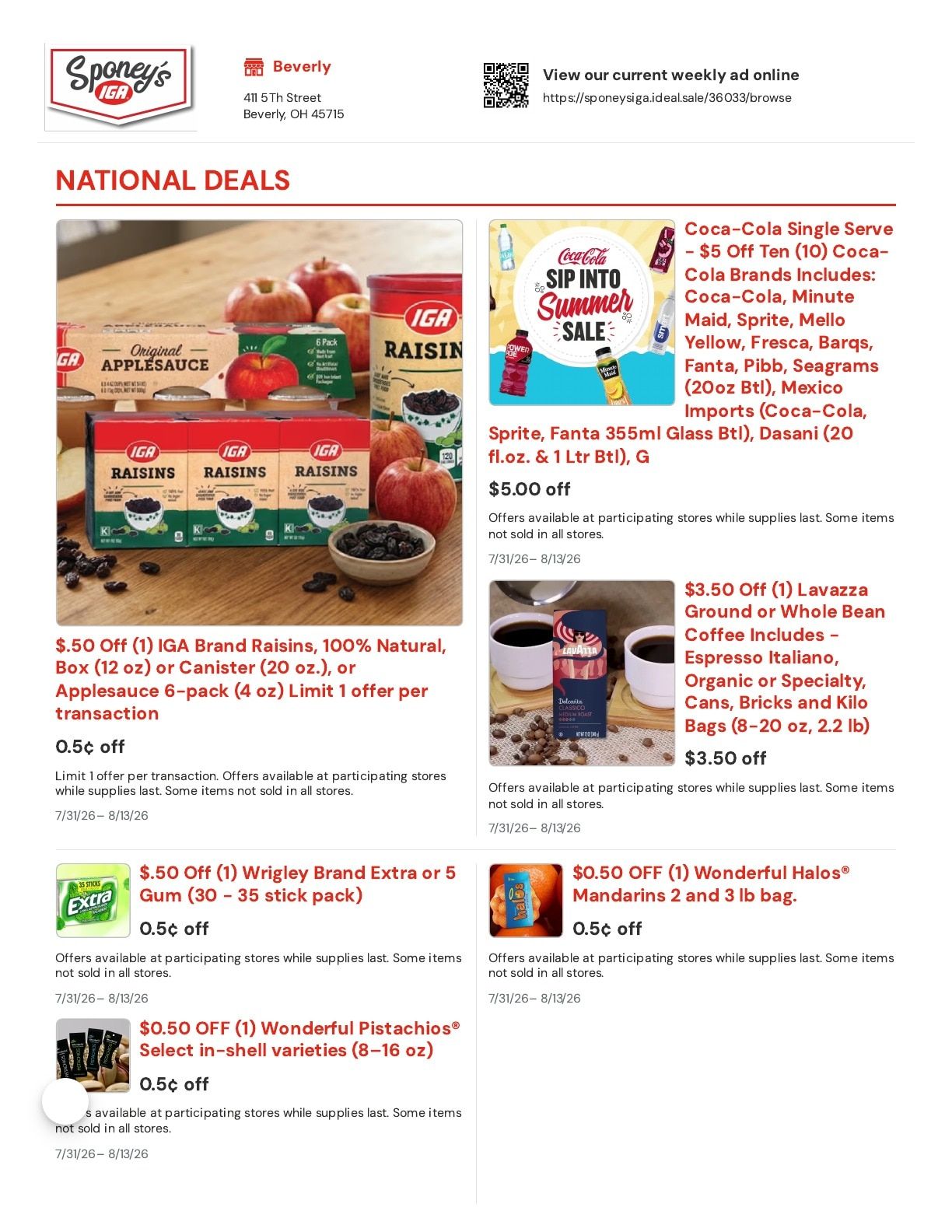 Sponey's IGA Weekly Ad July 31 - August 13, 2026