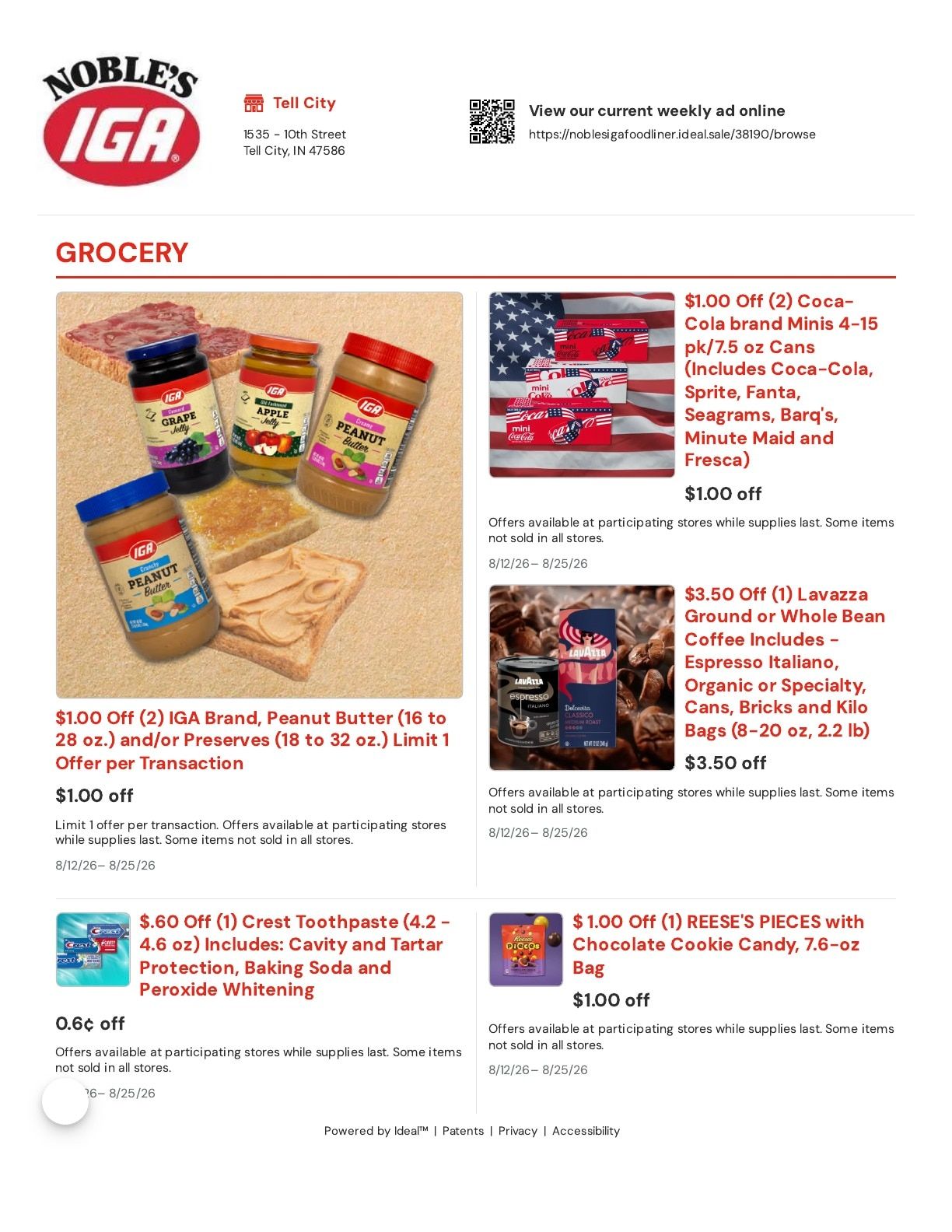 Noble's IGA Foodliner Weekly Ad August 12 - 25, 2026
