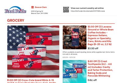 Beaver Dam Food Pride Weekly Ad August 12 - 25, 2026