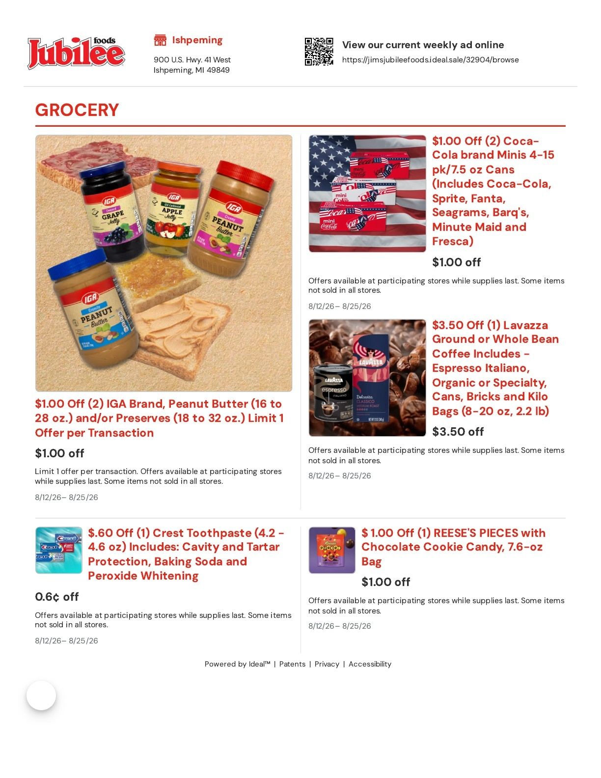 Jim's Jubilee Foods (900 U.S. Hwy. 41 West, Ishpeming, MI) Weekly Ad August 12 - 25, 2026