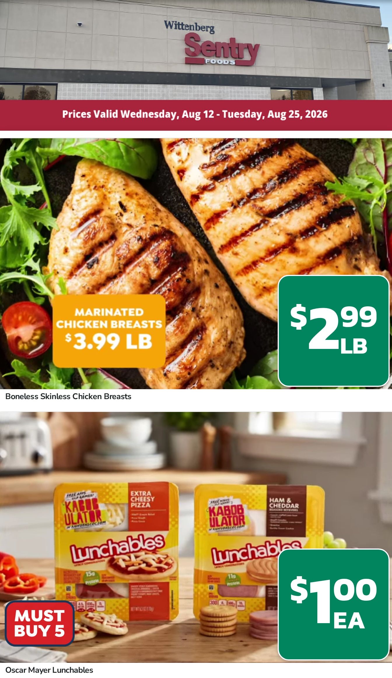 Wittenberg Sentry Foods Weekly Ad August 12 - 25, 2026