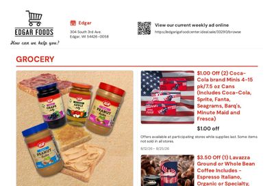 Edgar IGA Food Center Weekly Ad August 12 - 25, 2026