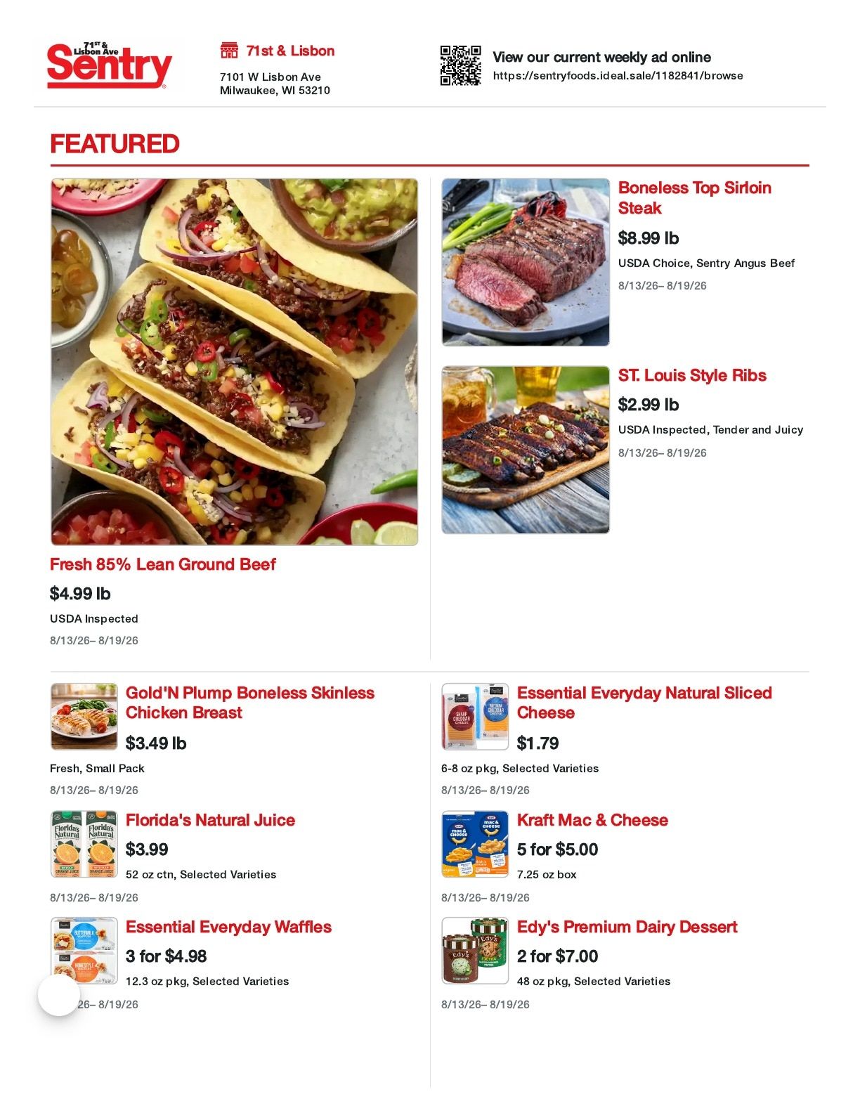 Sentry Foods Milwaukee Weekly Ad August 13 - 19, 2026