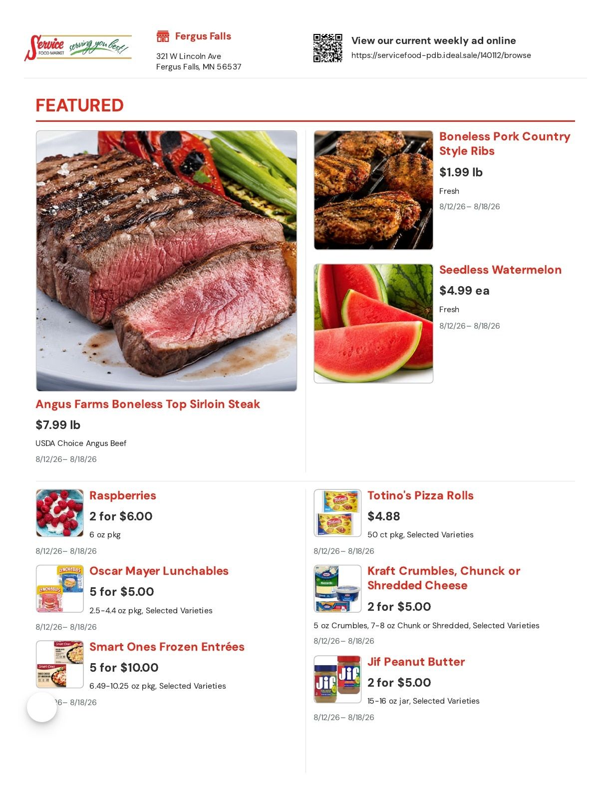 Service Food Market Fergus Falls Weekly Ad August 12 - 18, 2026