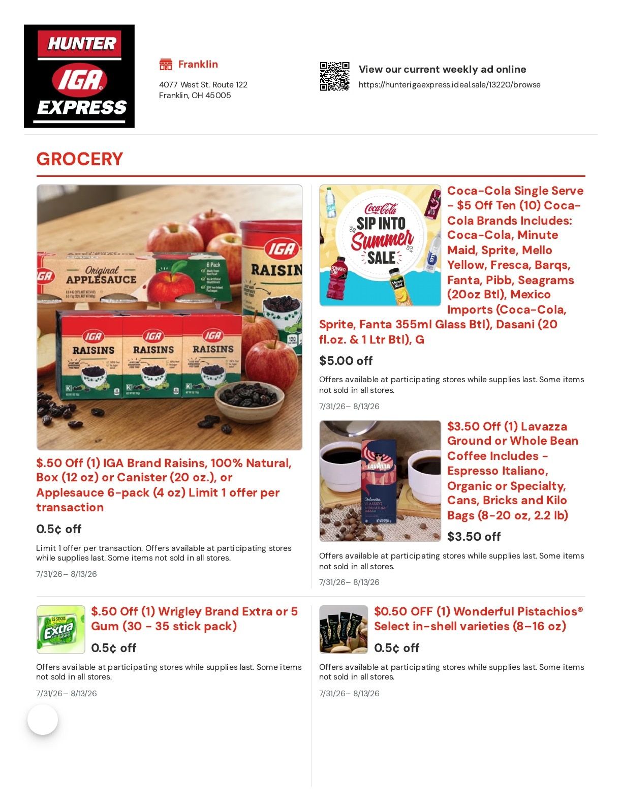 Hunter IGA Weekly Ad July 31 - August 13, 2026