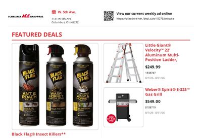 Schreiner Ace Hardware (1131 W 5th Ave, Columbus, OH) Weekly Ad August 1 - 31, 2026