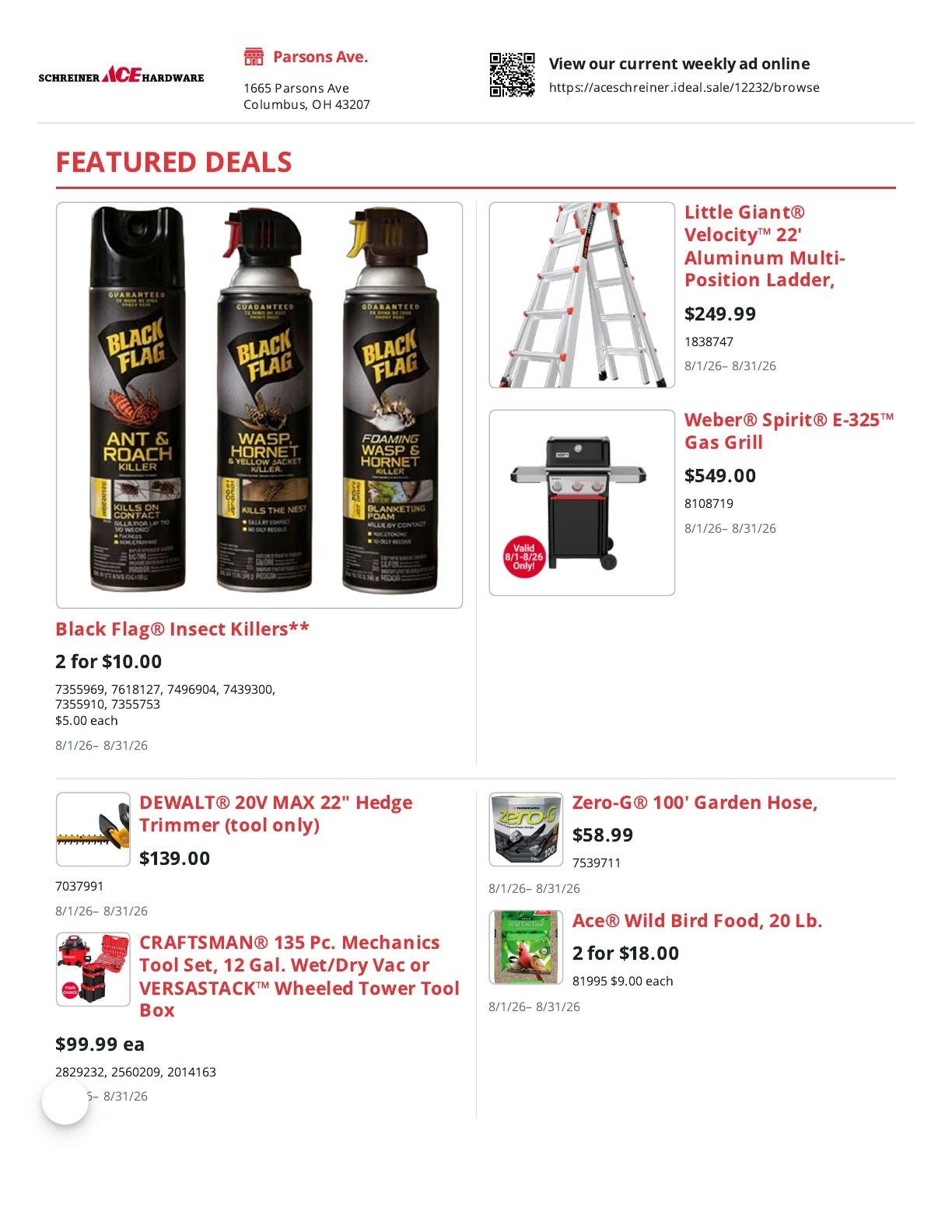 Schreiner Ace Hardware (1665 Parsons Ave, Columbus, OH) Weekly Ad August 1 - 31, 2026
