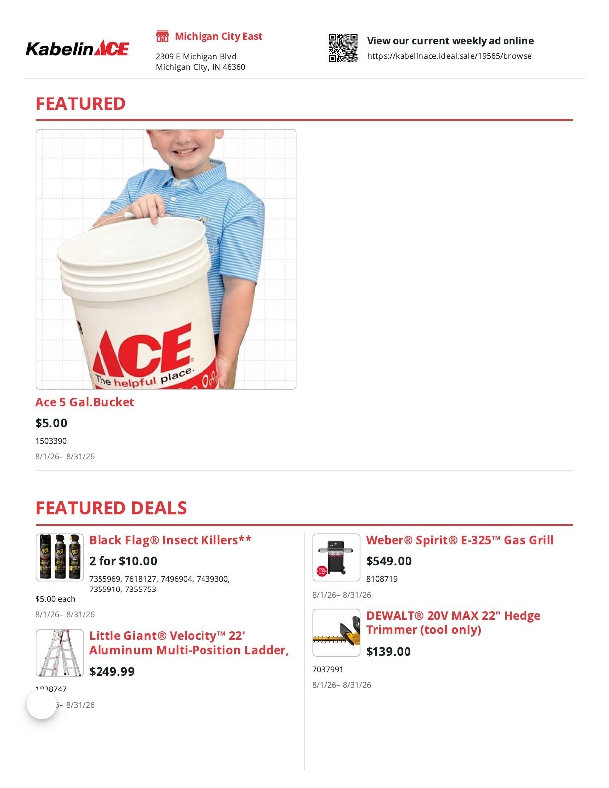Kabelin Ace (Michigan City, IN) Weekly Ad August 1 - 31, 2026