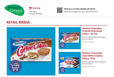 Bruning Grocery Weekly Ad August 12 - 18, 2026