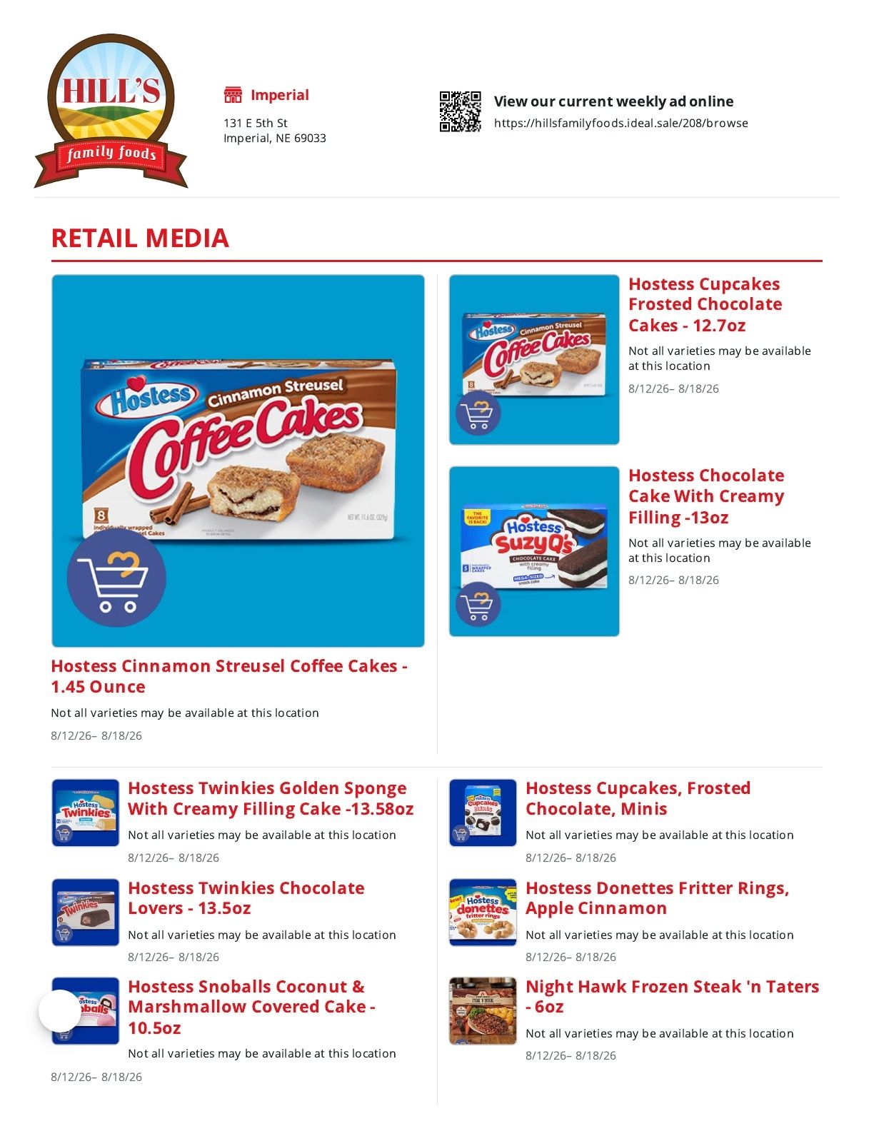 Hill's Family Foods Weekly Ad August 12 - 18, 2026