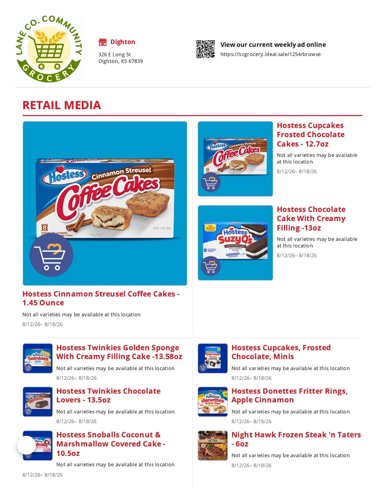 Lane County Community Grocery Weekly Ad August 12 - 18, 2026