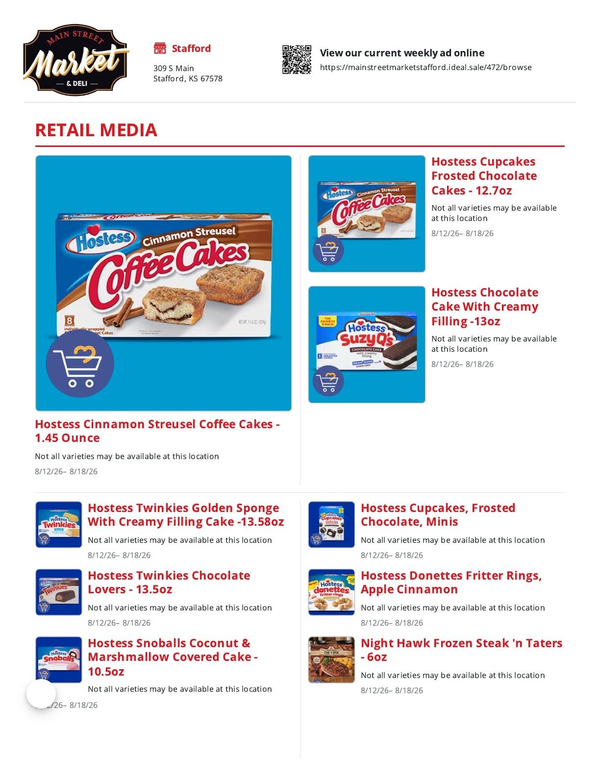 Main Street Market & Deli Weekly Ad August 12 - 18, 2026