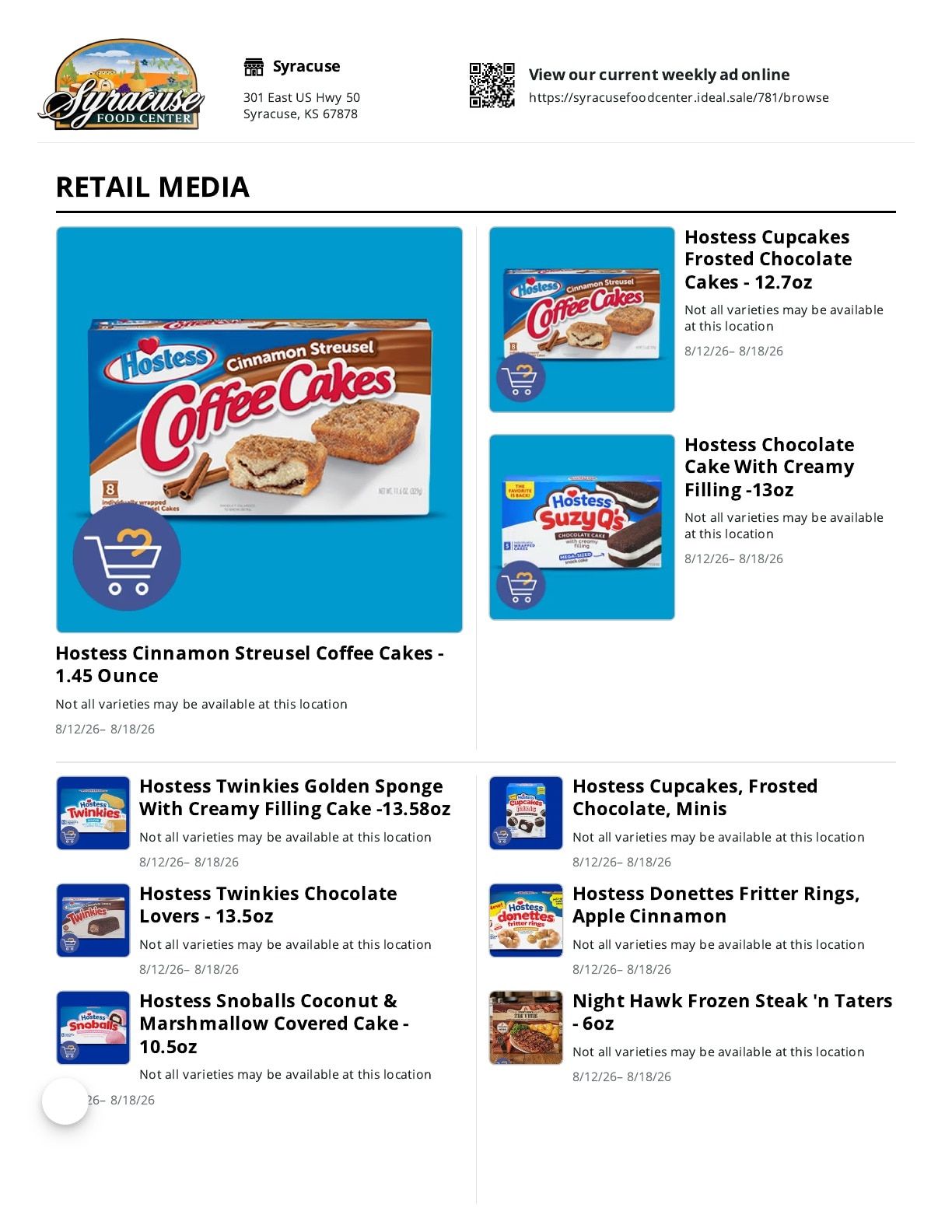 Syracuse Food Center Weekly Ad August 12 - 18, 2026