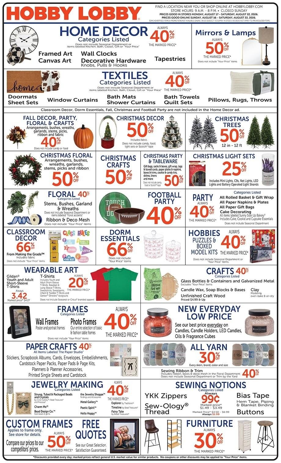 Hobby Lobby Weekly Ad August 16 - 22, 2026