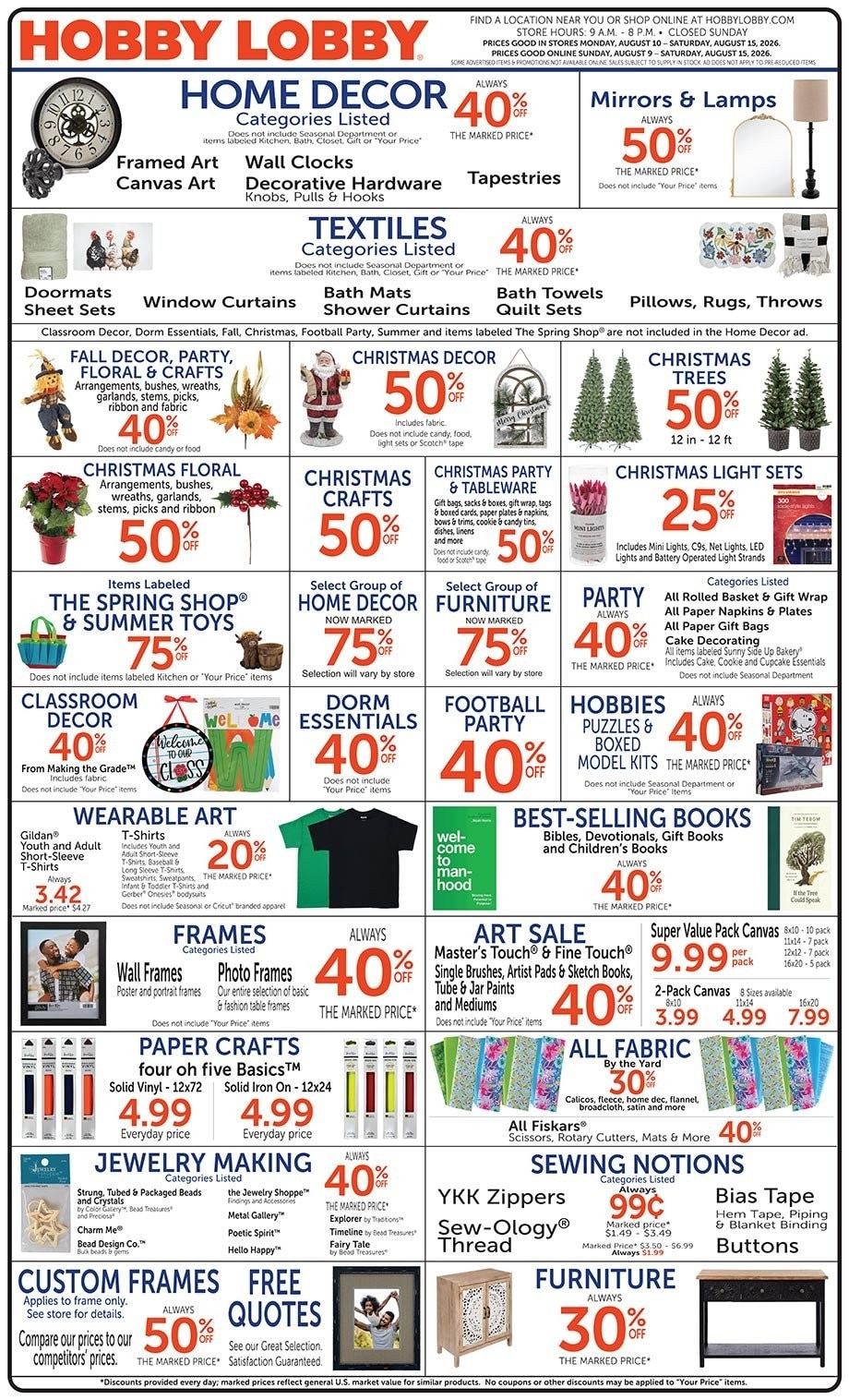 Hobby Lobby Weekly Ad August 9 - 15, 2026