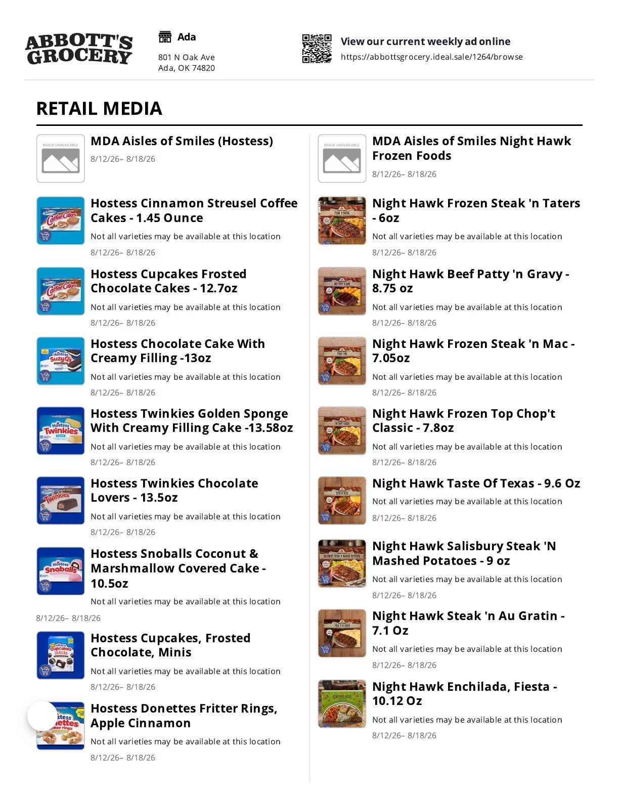 Abbott's Grocery (Ada, OK) Weekly Ad August 12 - 18, 2026