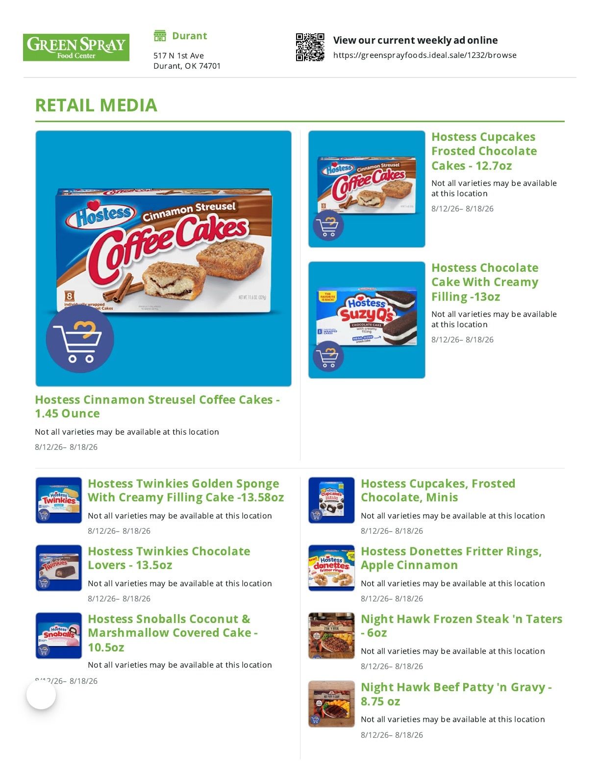 Green Spray Food Center Weekly Ad August 12 - 18, 2026