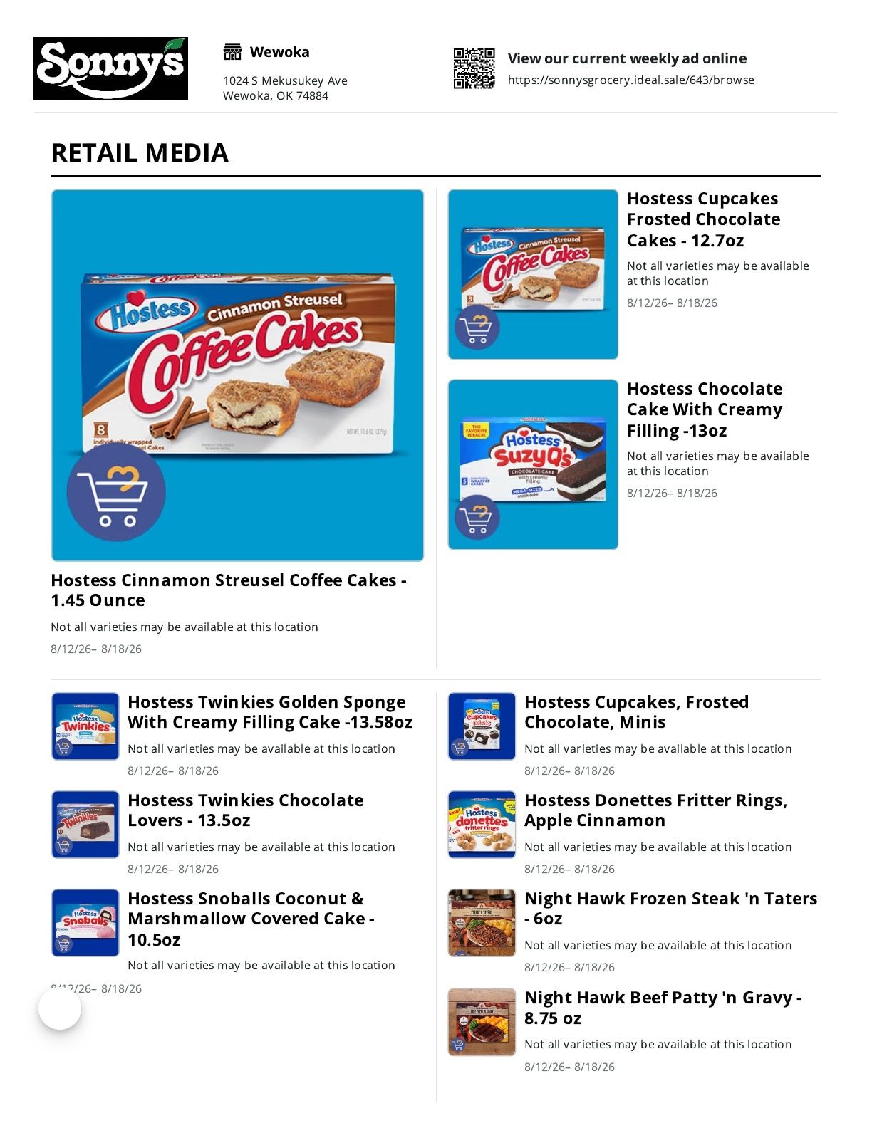 Sonny's Grocery & Market (Wewoka, OK) Weekly Ad August 12 - 18, 2026