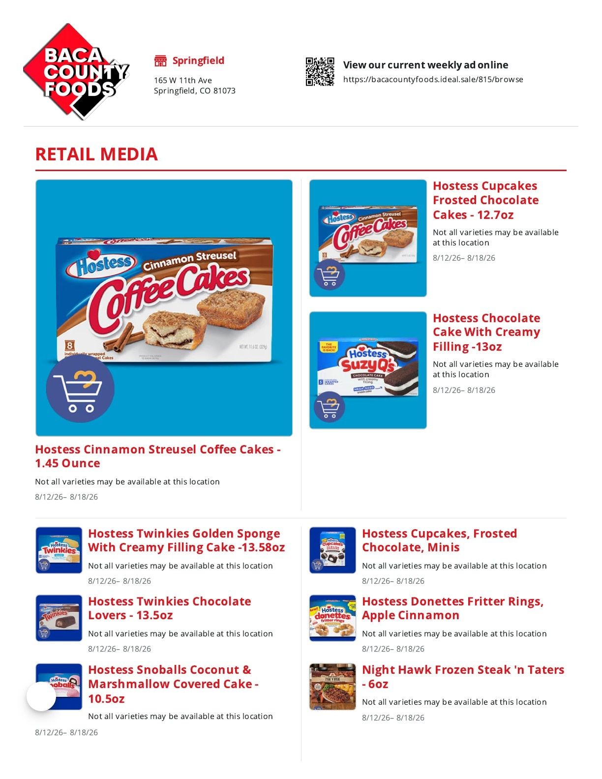 Baca County Foods Weekly Ad August 12 - 18, 2026
