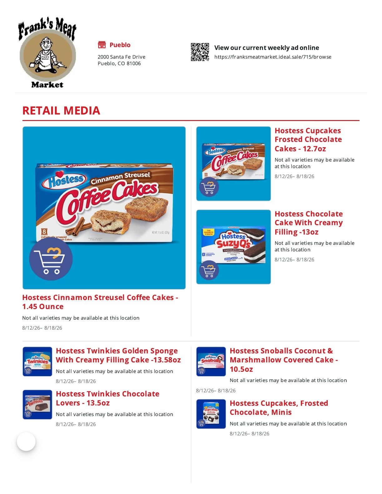 Frank's Meat Market Weekly Ad August 12 - 18, 2026