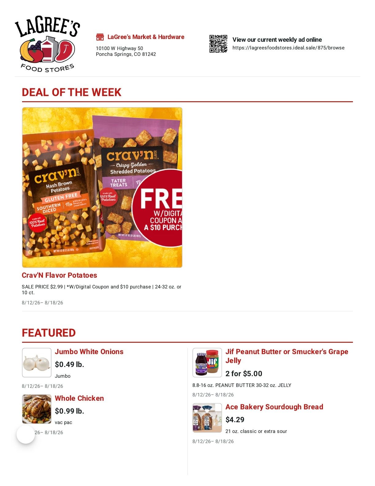 LaGree's Food Stores (Poncha Springs, CO) Weekly Ad August 12 - 18, 2026