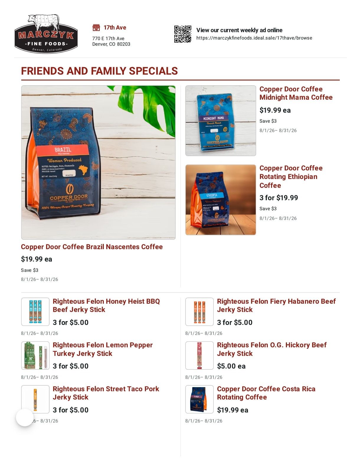 Marczyk Fine Foods (770 E 17th Ave, Denver, CO) Weekly Ad August 1 - 31, 2026