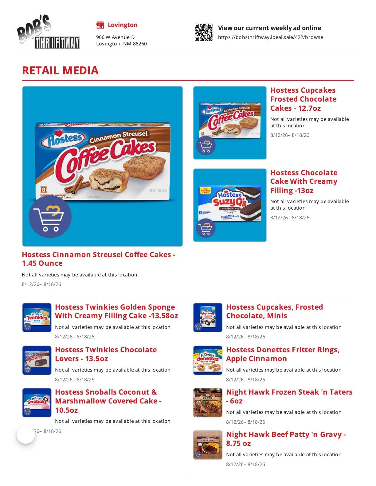 Bob's Thriftway Weekly Ad August 12 - 18, 2026
