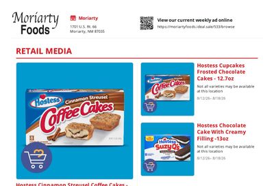 Moriarty Foods Weekly Ad August 12 - 18, 2026