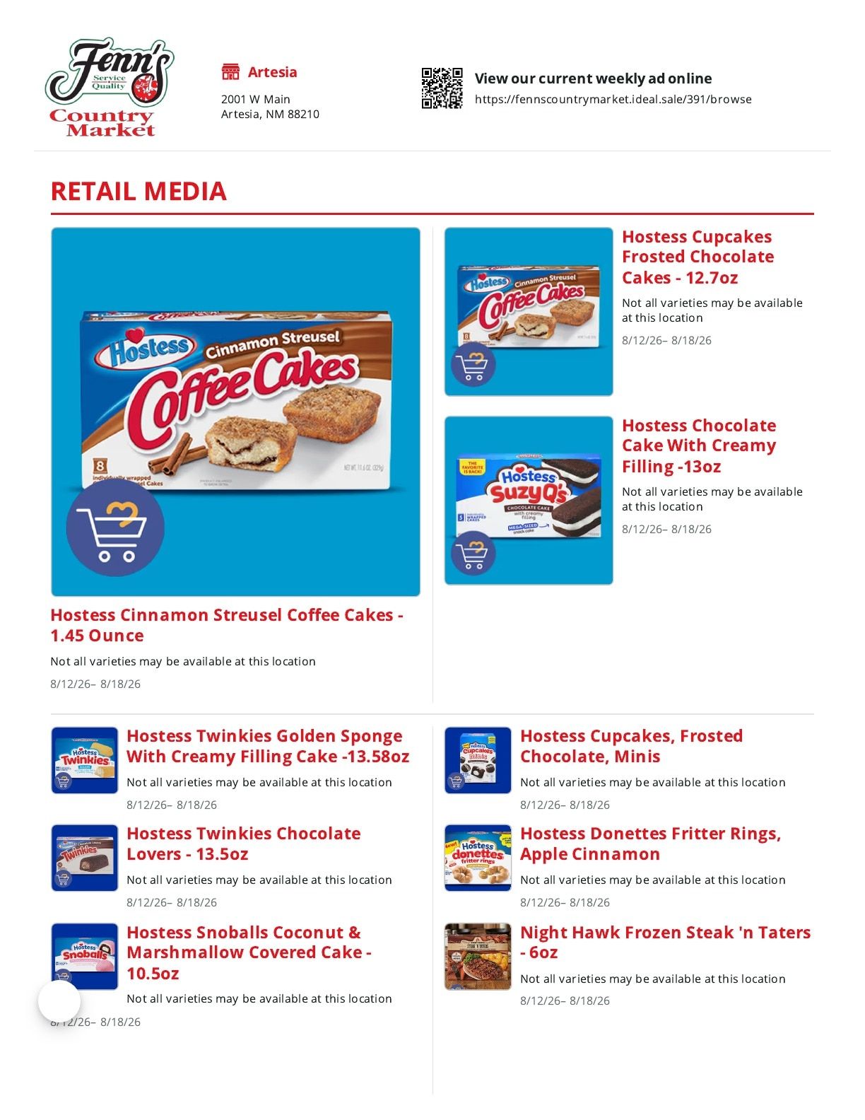 Fenn's Country Market Weekly Ad August 12 - 18, 2026