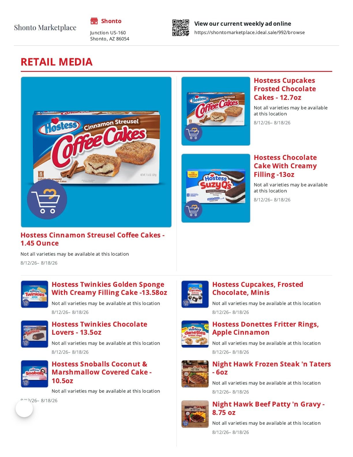 Shonto Marketplace Weekly Ad August 12 - 18, 2026