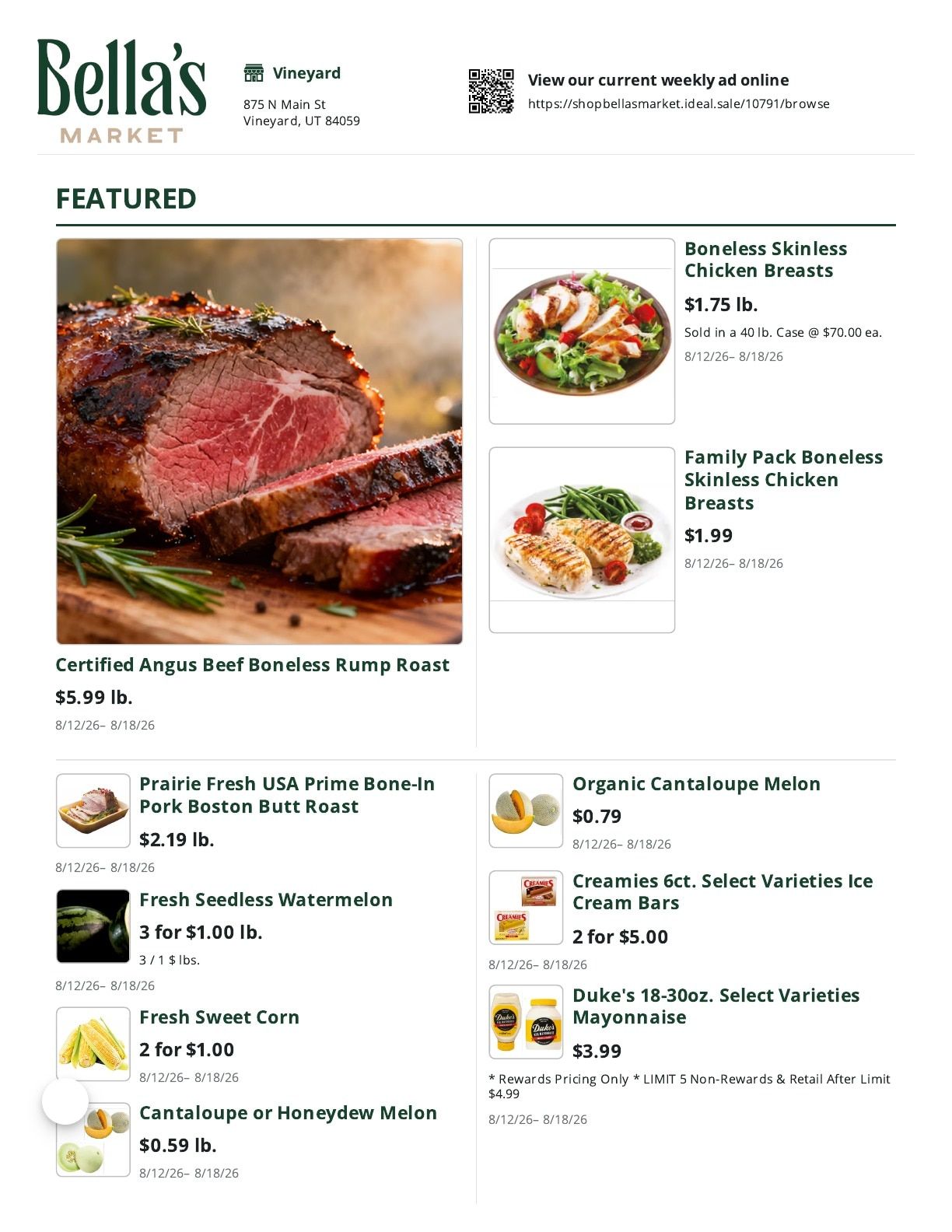 Bella's Market Weekly Ad August 12 - 18, 2026
