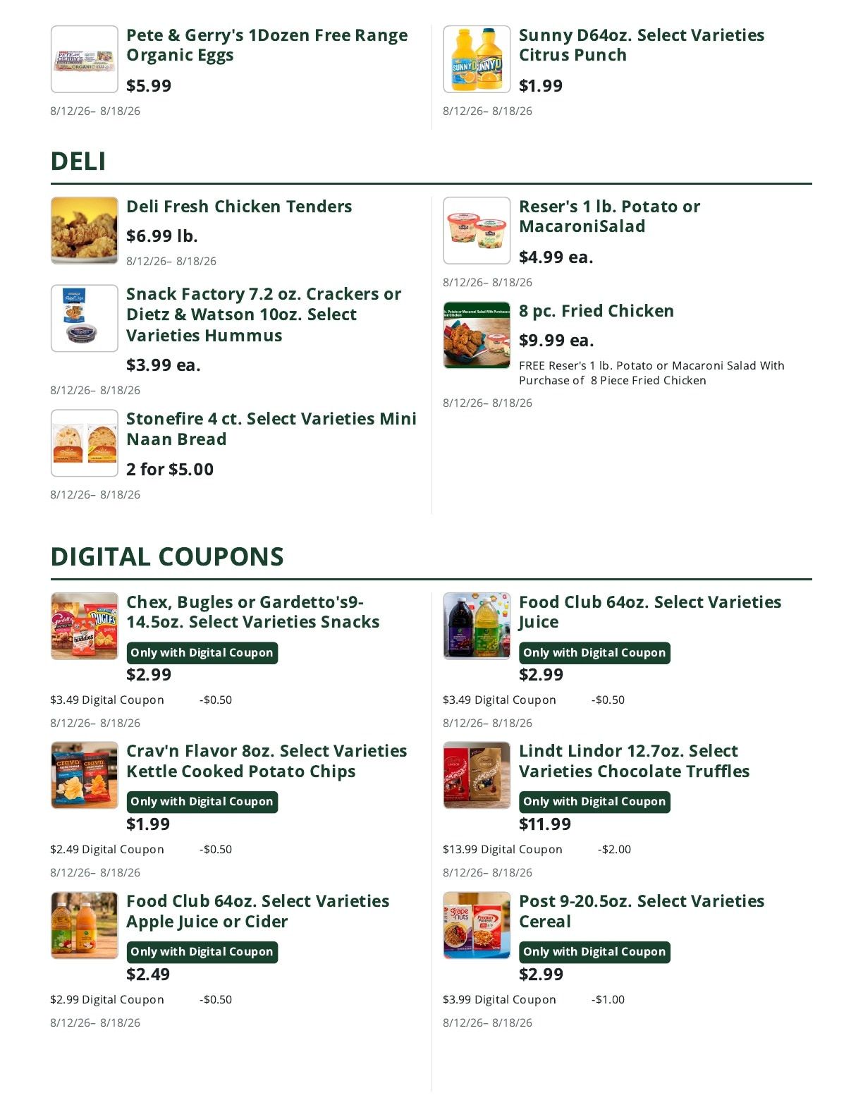 Bella's Market Weekly Ad August 12 - 18, 2026