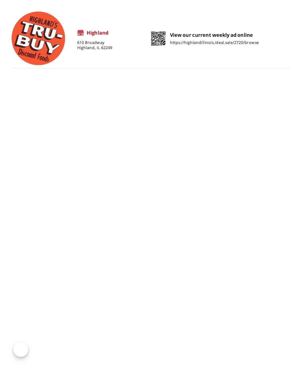 Highland Tru-Buy Weekly Ad August 5 - 18, 2026