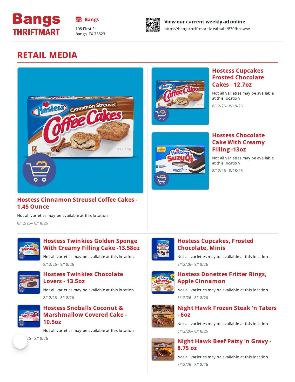 Bangs Thrift Mart Weekly Ad August 12 - 18, 2026