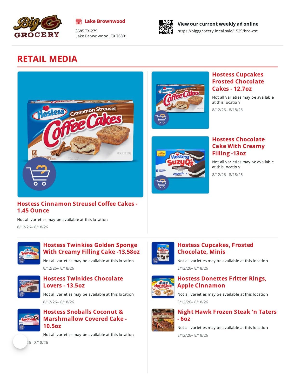 Big G Grocery Weekly Ad August 12 - 18, 2026