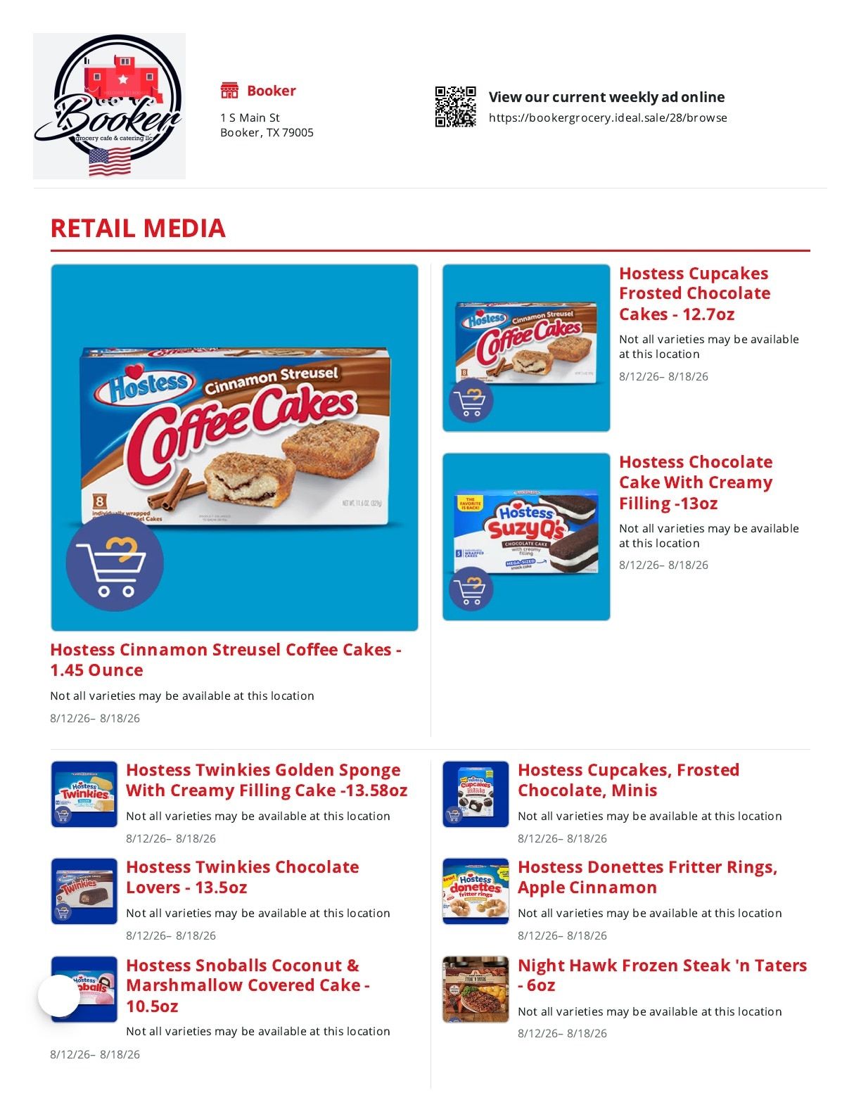 Booker Grocery Weekly Ad August 12 - 18, 2026