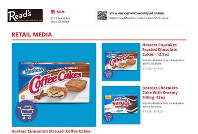 Read's Food Store Weekly Ad August 12 - 18, 2026